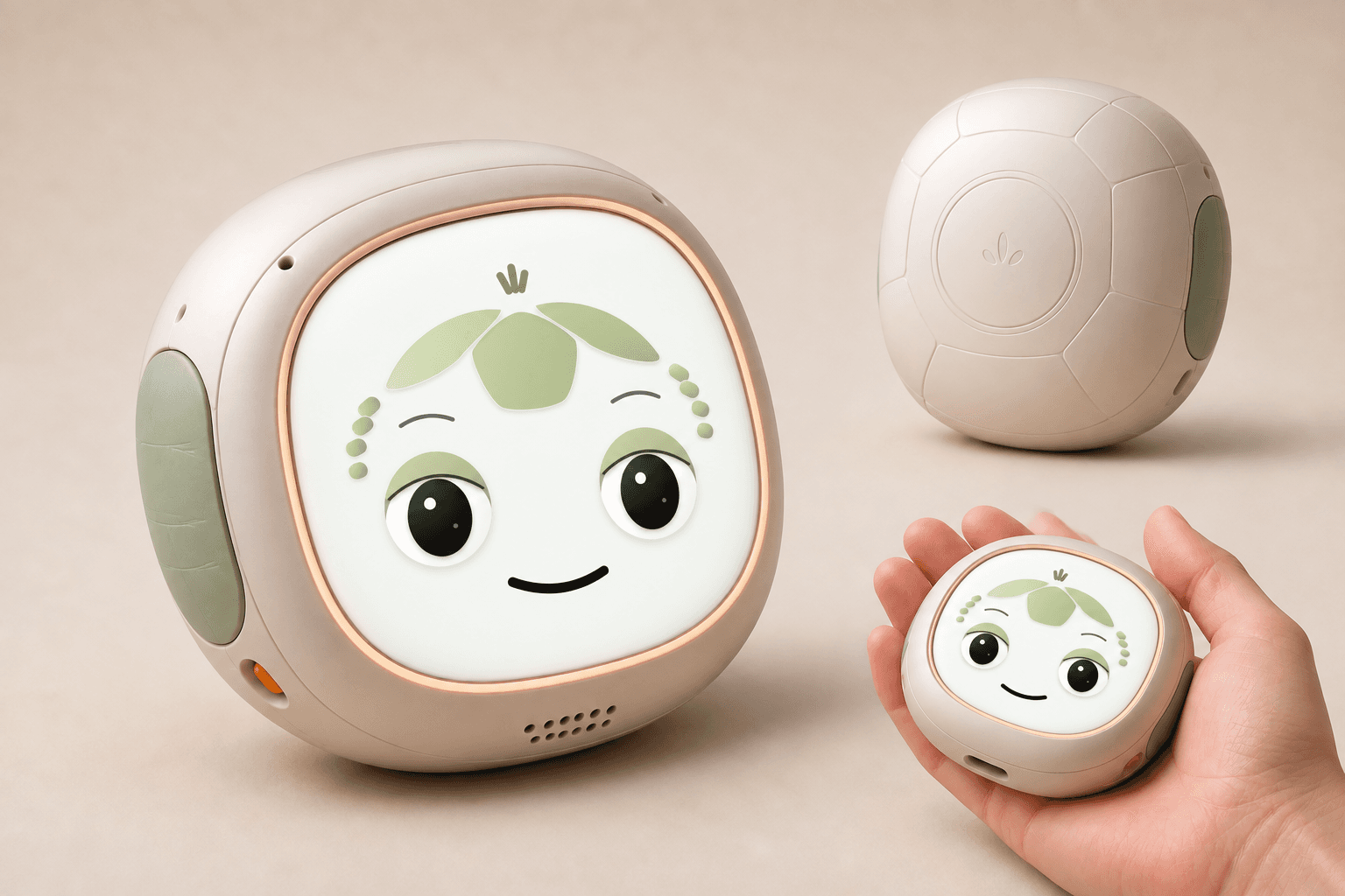 The first physical Posimo mockup, showing its front, back and palm-sized form