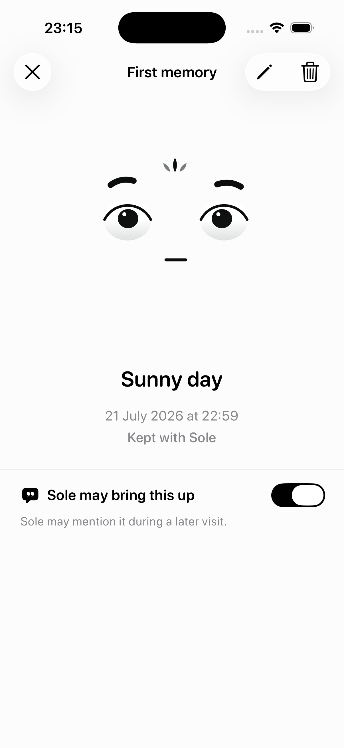 Saved memory with controls for editing, deleting, and later recall