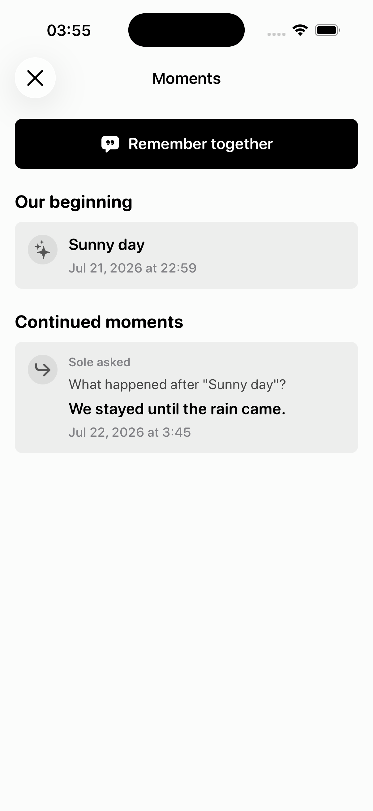 A continued memory showing what happened after the original moment